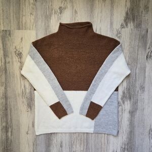 ( TRIBAL ) Colorblock Mock Neck Long-Sleeve Knit Sweater